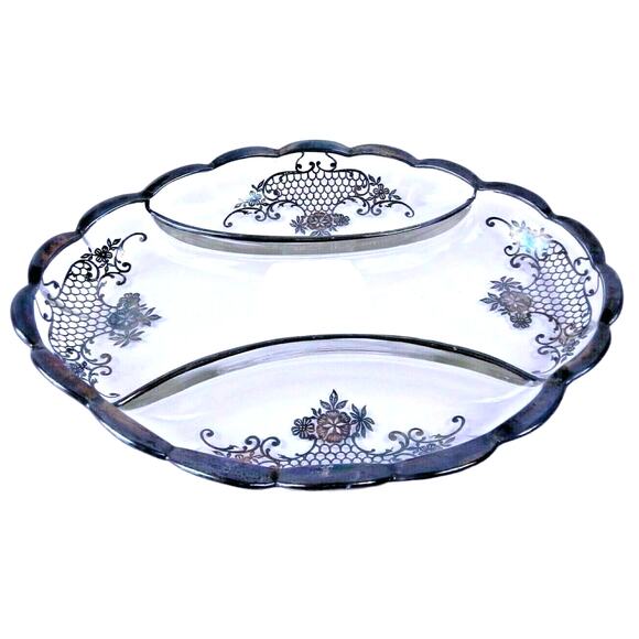 Vintage Silver City Oval 3 Section Divided Scalloped Edge Relish Candy Nut Dish - Picture 1 of 6
